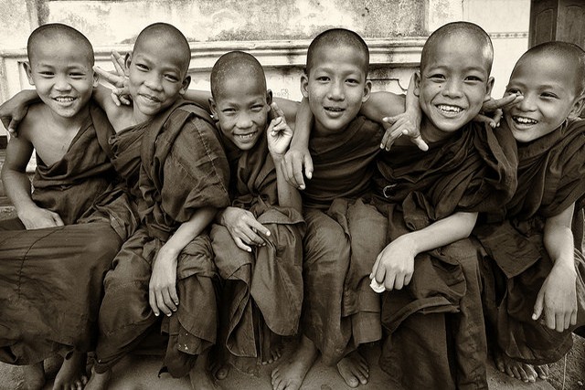 Monks and novices in Myanmar