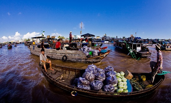 Nga Bay floating market in Mekong Delta