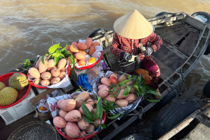 Floating market on mekong delta